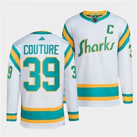 Wholesale Cheap Men\'s San Jose Sharks #39 Logan Couture White 2022 Reverse Retro Stitched Jersey