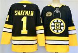 Cheap Men's Boston Bruins #1 Jeremy Swayman Black 100th Anniversary Stitched Hockey Jersey