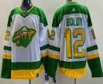 Cheap Men's Minnesota Wild #12 Matt Boldy White 2021 Reverse Retro Authentic Jersey