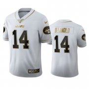 Wholesale Cheap New York Jets #14 Sam Darnold Men's Nike White Golden Edition Vapor Limited NFL 100 Jersey