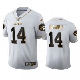 Wholesale Cheap New York Jets #14 Sam Darnold Men\'s Nike White Golden Edition Vapor Limited NFL 100 Jersey