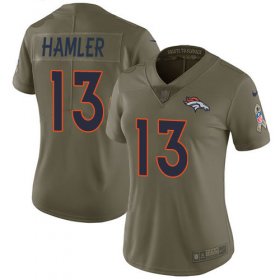 Wholesale Cheap Nike Broncos #13 KJ Hamler Olive Women\'s Stitched NFL Limited 2017 Salute To Service Jersey