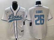 Wholesale Cheap Men's Detroit Lions #26 Jahmyr Gibbs White Cool Base Stitched Baseball Jersey