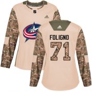 Wholesale Cheap Adidas Blue Jackets #71 Nick Foligno Camo Authentic 2017 Veterans Day Women's Stitched NHL Jersey