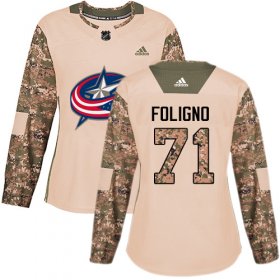 Wholesale Cheap Adidas Blue Jackets #71 Nick Foligno Camo Authentic 2017 Veterans Day Women\'s Stitched NHL Jersey