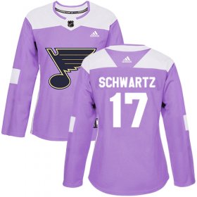 Wholesale Cheap Adidas Blues #17 Jaden Schwartz Purple Authentic Fights Cancer Women\'s Stitched NHL Jersey