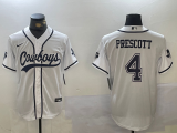 Men's Dallas Cowboys #4 Dak Prescott White With Navy Name Cool Base Stitched Baseball Jersey