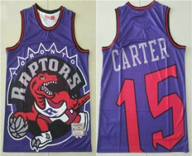 Wholesale Cheap Men\'s Toronto Raptors #15 Vince Carter Purple Big Face Mitchell Ness Hardwood Classics Soul Swingman Throwback Jersey