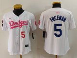 Cheap Women's Los Angeles Dodgers #5 Freddie Freeman White Pink With Patch Limited Stitched Jerseys