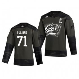 Wholesale Cheap Columbus Blue Jackets #71 Nick Foligno Adidas 2019 Veterans Day Men\'s Authentic Practice NHL Jersey Camo