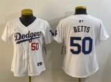 Cheap Women's Los Angeles Dodgers #50 Mookie Betts White Gold Home Limited Stitched Baseball Jersey(Run Small)