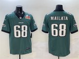 Cheap Men's Philadelphia Eagles #68 Jordan Mailata Green 2025 Super Bowl LIX Patch New Vapor Untouchable Limited Football Stitched Jersey