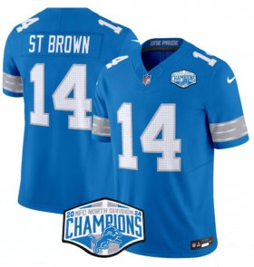 Cheap Men\'s Detroit Lions #14 Amon-Ra St. Brown Blue 2024 NFC North Champions F.U.S.E. Vapor Limited Stitched Jersey