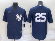 Wholesale Cheap Men's New York Yankees #25 Gleyber Torres No Name Navy Blue Throwback Stitched Cool Base Nike Jersey