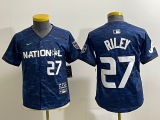 Wholesale Cheap Youth Atlanta Braves #27 Austin Riley Number Royal 2023 All Star Cool Base Stitched Baseball Jersey