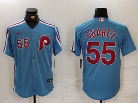 Men\'s Philadelphia Phillies #55 Ranger Suarez Number Light Blue Cooperstown Cool Base Jersey