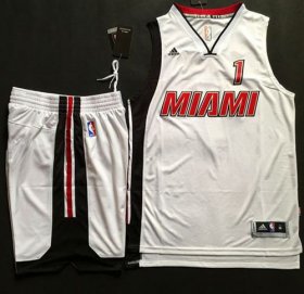 Wholesale Cheap Heat #1 Chris Bosh White Throwback A Set Stitched NBA Jersey