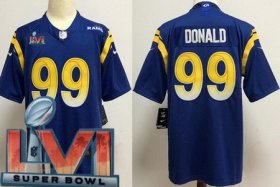 Wholesale Cheap Youth Los Angeles Rams #99 Aaron Donald Limited Royal 2022 Super Bowl LVI Bound Vapor Jersey