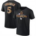 Cheap Men's Los Angeles Dodgers #5 Freddie Freeman Black 2024 World Series Champions Name & Number T-Shirt