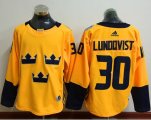 Wholesale Cheap Team Sweden #30 Henrik Lundqvist Gold 2016 World Cup Stitched NHL Jersey