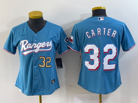 Cheap Women\'s Texas Rangers #32 Evan Carter Light Blue Team Logo Cool Base Jerseys