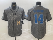 Cheap Men's Detroit Lions #14 Amon-Ra St. Brown Number Gray Cool Base Stitched Baseball Jersey