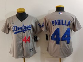 Women\'s Los Angeles Dodgers #44 Vicente Padilla Number Grey Cool Base Stitched Jersey