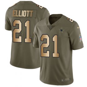 Wholesale Cheap Nike Cowboys #21 Ezekiel Elliott Olive/Gold Men\'s Stitched NFL Limited 2017 Salute To Service Jersey