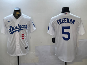 Cheap Men\'s Los Angeles Dodgers #5 Freddie Freeman Number White Cool Base Jersey