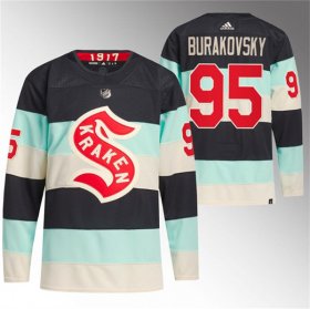 Cheap Men\'s Seattle Kraken #95 Andre Burakovsky Deep Sea Blue 2024 Winter Classic Primegreen Stitched Jersey