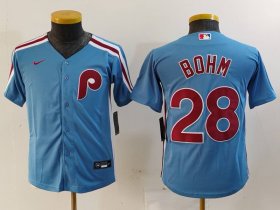 Youth Philadelphia Phillies #28 Alec Bohm Light Blue Cooperstown Cool Base Jersey