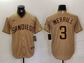 Men\'s San Diego Padres #3 Jackson Merrill Tan NEW 2023 Cool Base Stitched Jersey