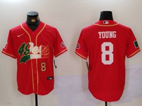 Cheap Men\'s San Francisco 49ers #8 Steve Young Red With Patch Cool Base Stitched Baseball Jersey