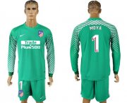 Wholesale Cheap Atletico Madrid #1 Moya Green Goalkeeper Long Sleeves Soccer Club Jersey