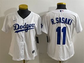 Cheap Women\'s Los Angeles Dodgers #11 Roki Sasaki White Cool Base Stitched Baseball Jersey(Run Small)