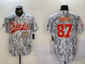 Cheap Men\'s Kansas City Chiefs #87 Travis Kelce 2024 Arctic Camo Salute To Service Stitched Baseball Jerseys