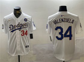 Cheap Men\'s Los Angeles Dodgers #34 Toro Valenzuela White Gold 2024 World Series With No. 34 Patch Home Limited Stitched Baseball Jersey