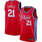 Wholesale Cheap 76ers #21 Joel Embiid Red Basketball Swingman Statement Edition 2019-2020 Jersey