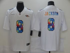 Wholesale Cheap Men Baltimore Ravens 8 Jackson White Nike Rainbow version 2021 NFL Jersey