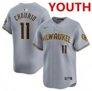 Youth Milwaukee Brewers #11 Jackson Chourio Grey 2024 Away Limited Stitched Baseball Jersey