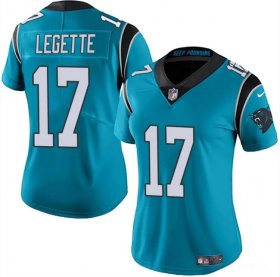 Cheap Women\'s Carolina Panthers #17 Xavier Legette Blue 2024 Draft Vapor Football Stitched Jersey(Run Small)