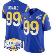 Cheap Men's Los Angeles Rams #99 Aaron Donald Blue 2024 NFC West Champions With 4-Star C Patch F.U.S.E. Vapor Untouchable Stitched Football Jersey