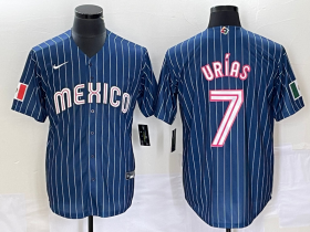 Wholesale Cheap Men\'s Mexico Baseball #7 Julio Urias Navy Blue Pinstripe 2020 World Series Cool Base Nike Jersey