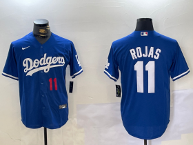 Cheap Men\'s Los Angeles Dodgers #11 Miguel Rojas Number Blue Cool Base Stitched Jersey