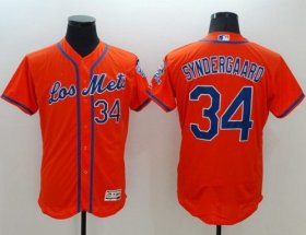 Wholesale Cheap Mets #34 Noah Syndergaard Orange Flexbase Authentic Collection Los Mets Stitched MLB Jersey