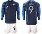 Wholesale Cheap France #9 Giroud Home Long Sleeves Soccer Country Jersey