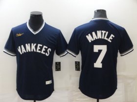 Wholesale Cheap Men\'s New York Yankees #7 Mickey Mantle Navy Blue Cooperstown Collection Stitched MLB Throwback Jersey