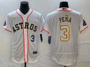 Wholesale Cheap Men's Houston Astros #3 Jeremy Pena Number 2023 White Gold World Serise Champions Patch Flex Base Stitched Jersey