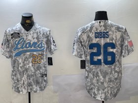 Cheap Men\'s Detroit Lions #26 Jahmyr Gibbs 2024 Arctic Camo Salute To Service Stitched Baseball Jerseys