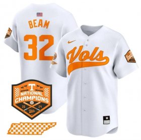 Men\'s Tennessee Volunteers #32 Drew Beam White 2024 Champions Vapor Limited Stitched Jersey